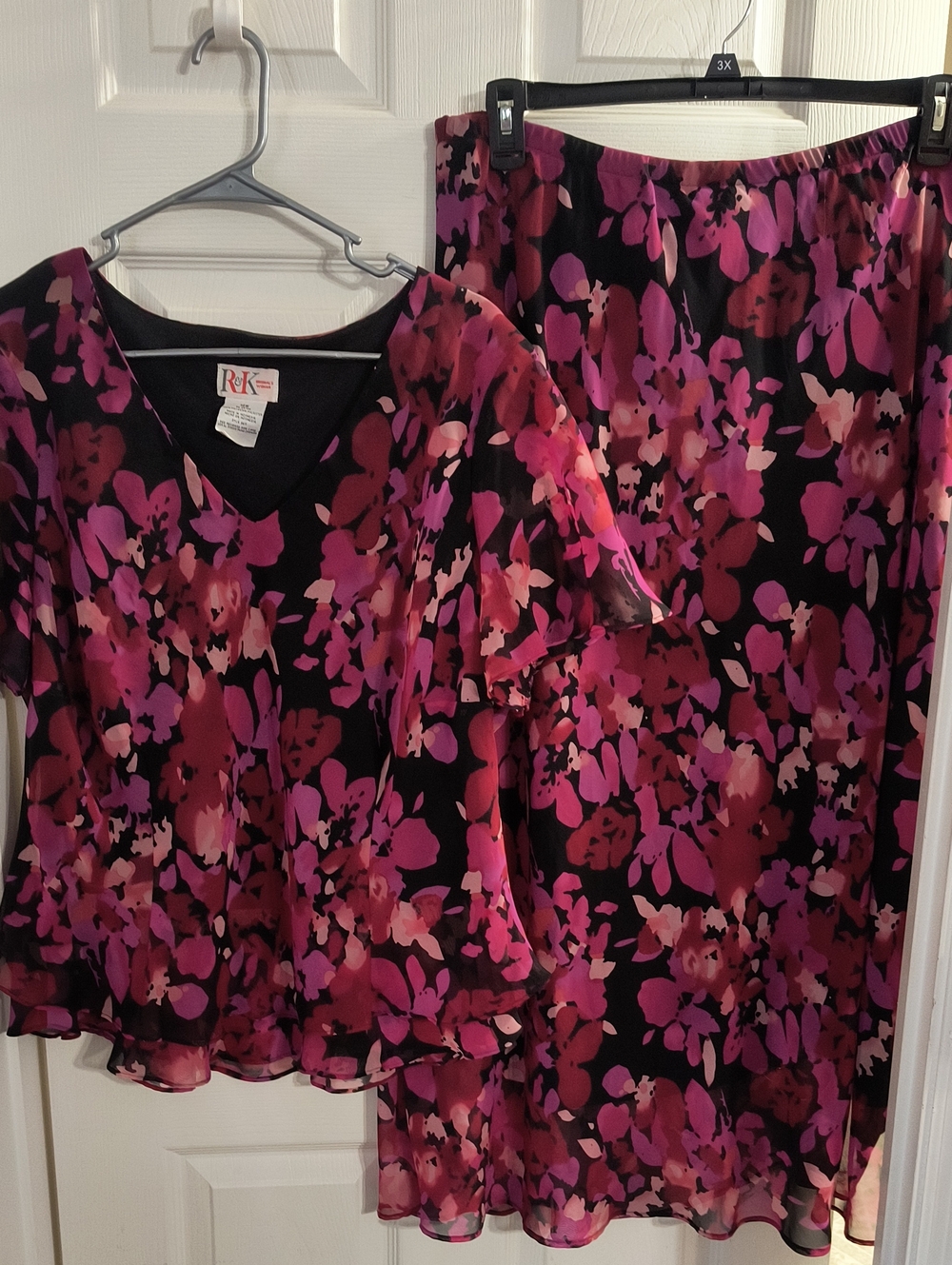 RK Collection Floral Pink Chiffon Skirt Set